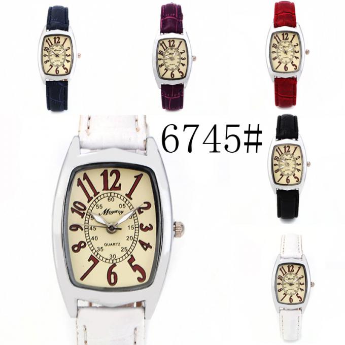 Montre de mode rouge de femmes de boîtier de montre d'alliage de garantie de la qualité de bande de bracelet en cuir bleu de la mode WJ-8427