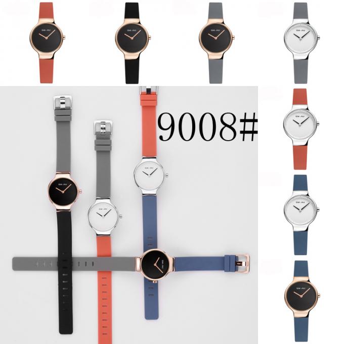 Montre de cuir de noir de bonne qualité de boîtier de montre d'alliage de bande bleue de mode des femmes WJ-8443