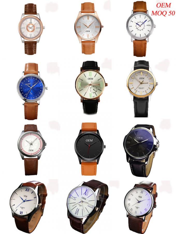 Les nouvelles montres d'hommes d'affaires d'usine de la conception WJ-8102 imperméabilisent de basses montres-bracelet de cuir de quartz d'OEM Handwathces
