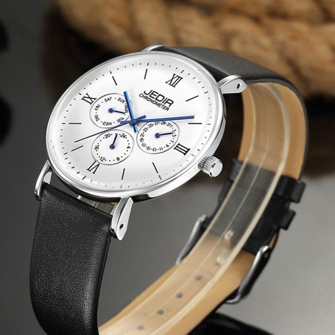 WJ-7396 les montres d'hommes de marque des ventes en gros JEDIR conçoivent le plus tard les montres-bracelet automatiques de cuir de jour de date de Handwatches du quartz 3ATM