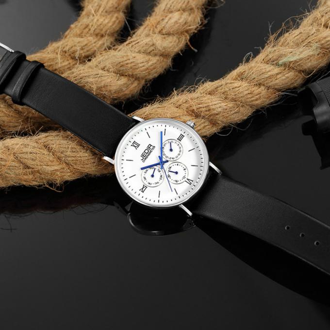 WJ-7396 les montres d'hommes de marque des ventes en gros JEDIR conçoivent le plus tard les montres-bracelet automatiques de cuir de jour de date de Handwatches du quartz 3ATM