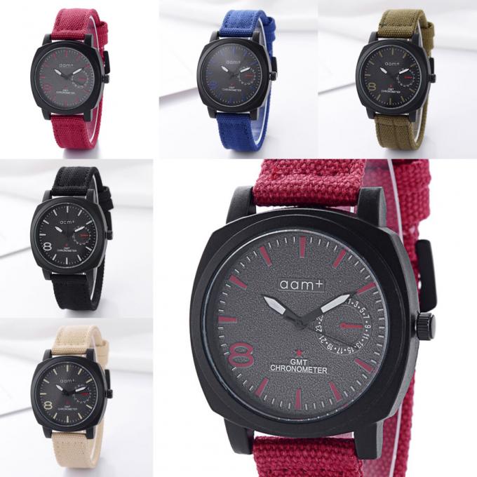 La rayure en nylon Vogue GENÈVE de toile tricotée par montre chaude d'OEM de LOGO de vente d'usine de WJ-3395 Chine Yiwu observe la montre-bracelet promotionnelle d'homme