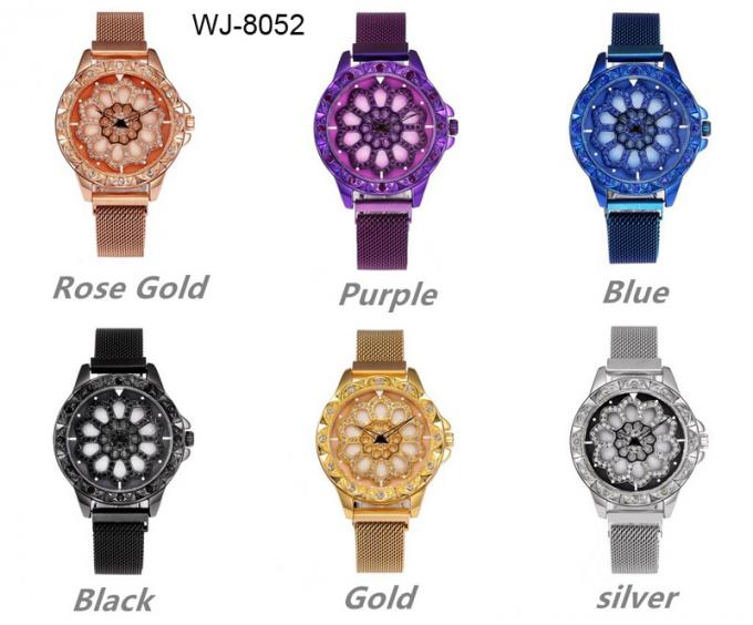 La garantie de la qualité WJ-8428 5 colore la montre magnétique de courroie de quartz analogue de bande de montre d'acier inoxydable de 16Mm