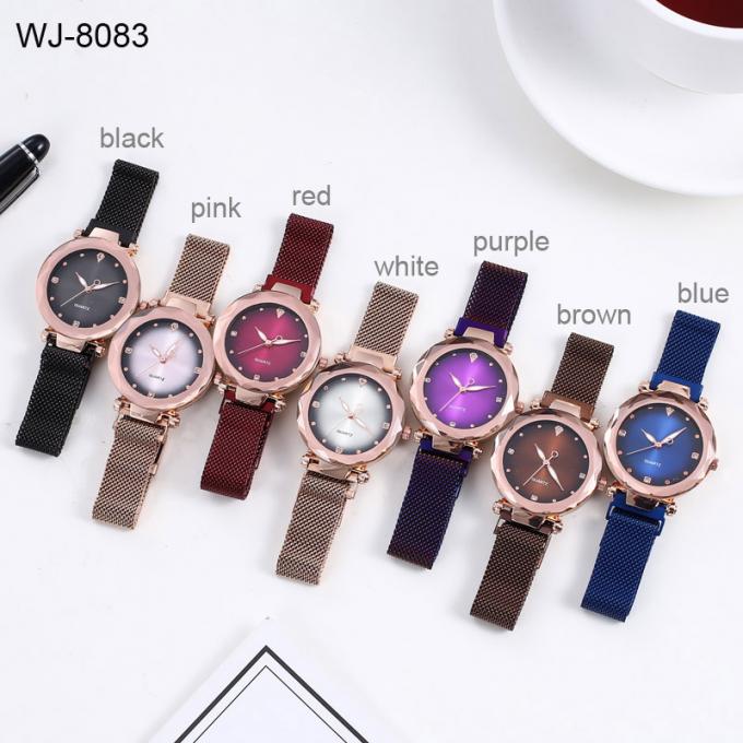 Montre magnétique pourpre intelligente de bande d'acier inoxydable de bracelet de montre de garantie de la qualité de femmes de la mode WJ-8457