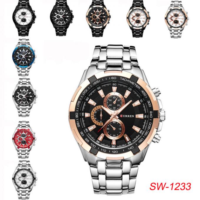 Montre-bracelet légère bleue imperméable de cuir de quartz de montre de calendrier du cadran des hommes occasionnels à extrémité élevé de WJ-5911 CURREN 8225