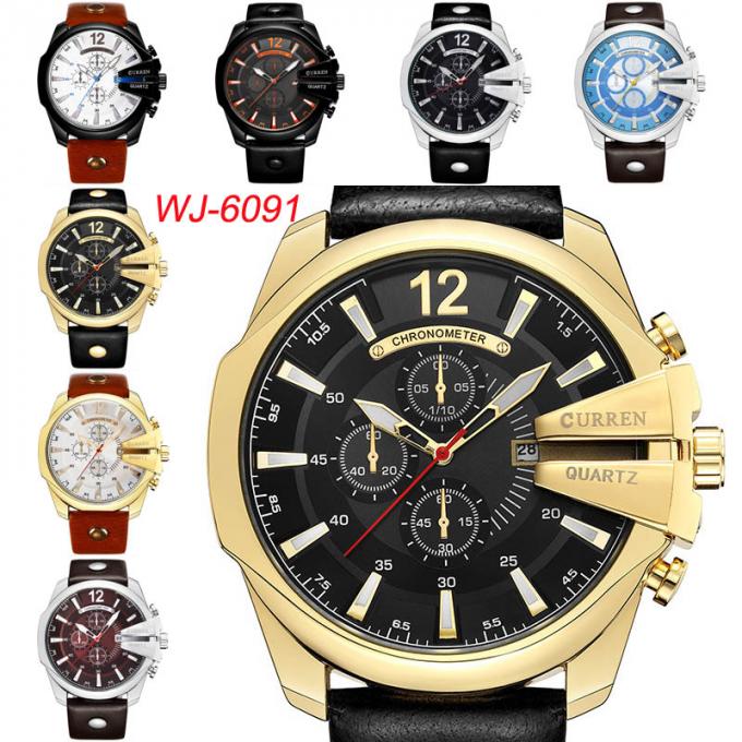 Des hommes européens des loisirs WJ-7602 et de la mode montre classique de sport de cadran de calendrier imperméable de la montre-bracelet et américains grande
